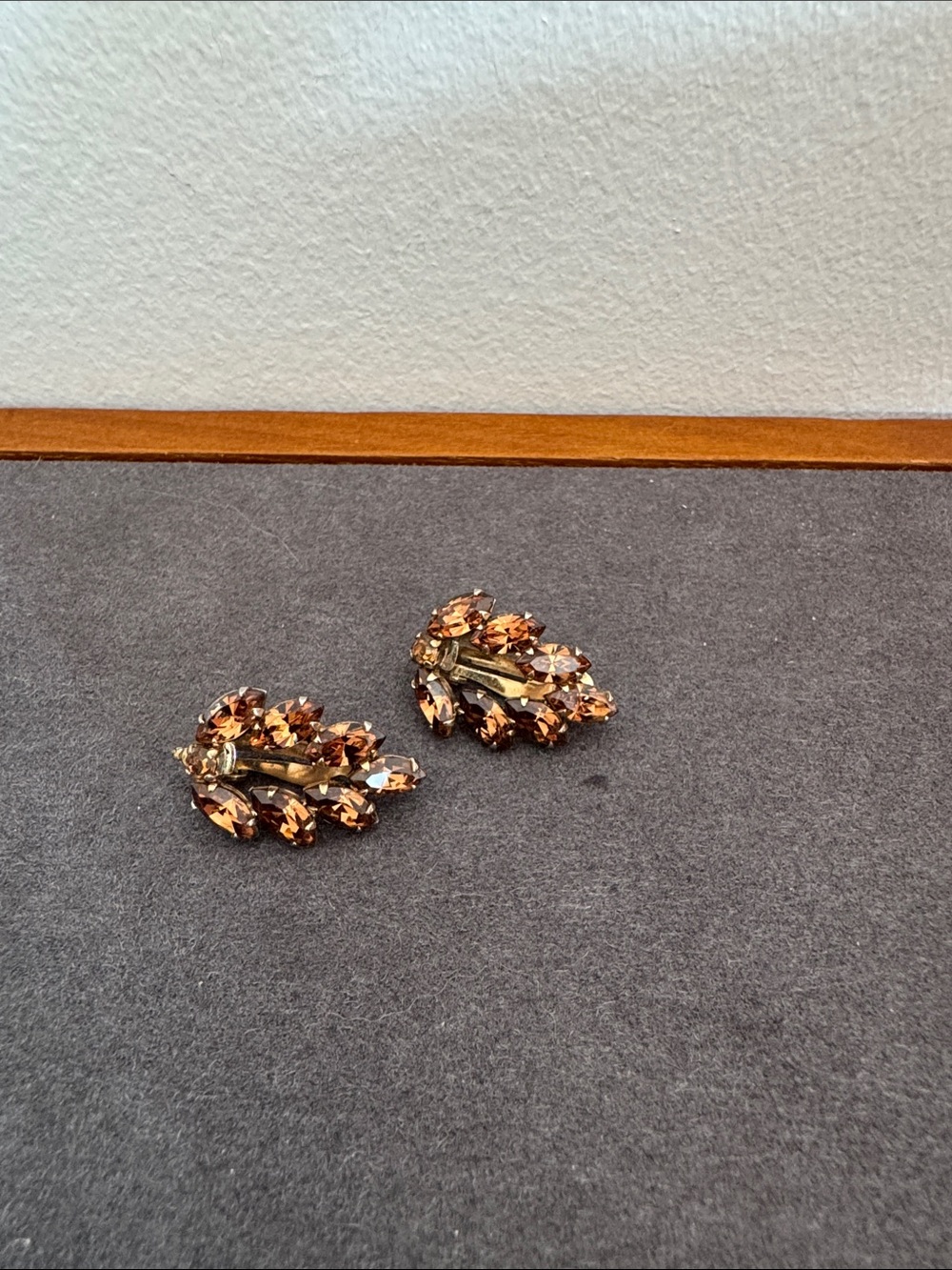 Vintage Sherman Amber Crystal Clip-On Earrings - AS IS